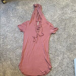 Active USA Lace-Up Hooded Dress - Dusty Rose